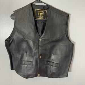Vintage Barney’s Leather Biker Vest Black Men’s Size XL Motorcycle Club VGC